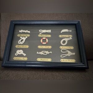 Vintage Nautical 8 rope Knots and Life Buoy Framed 9”x6”x1” Wall Hanging Decor